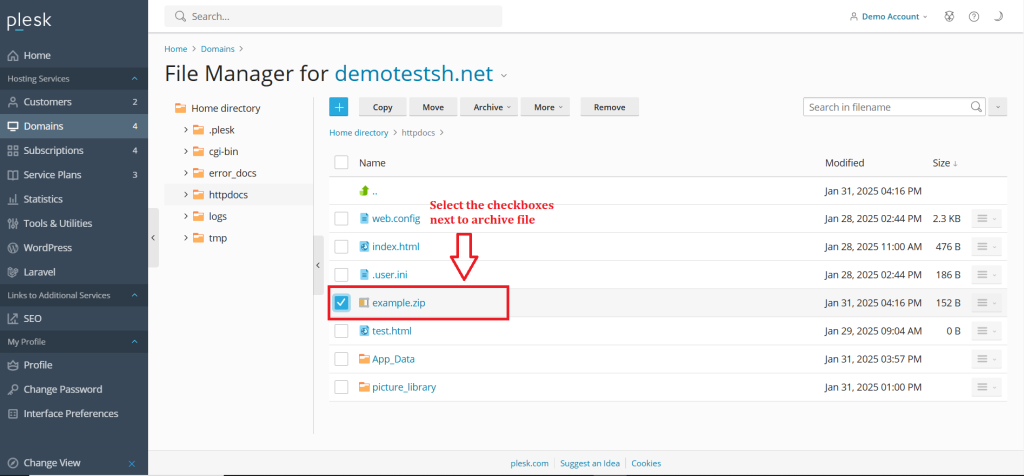 4.Select the checkboxes next to archive file or directory you want to extract