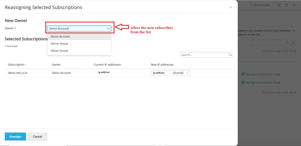 4.Select the new subscriber from the list