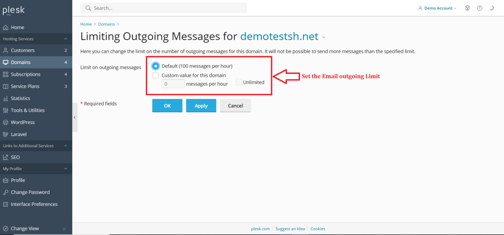 5.Set the Email outgoing limit