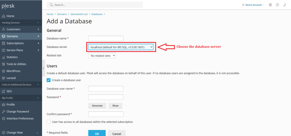 6.1.Choose the database server as MSSQL