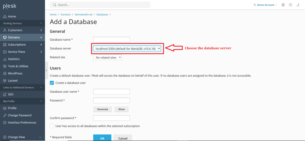 6.2 Choose the database server as MYSQL