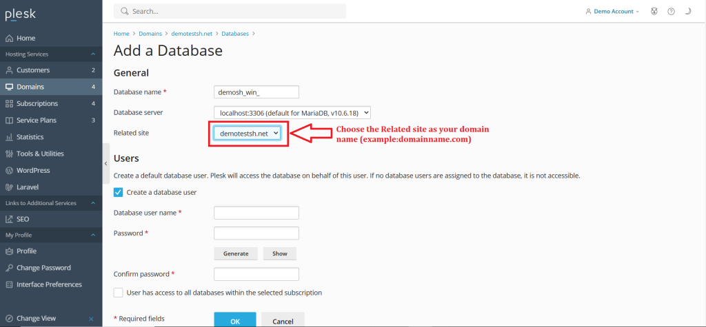 7.Choose the Related site as your domain name